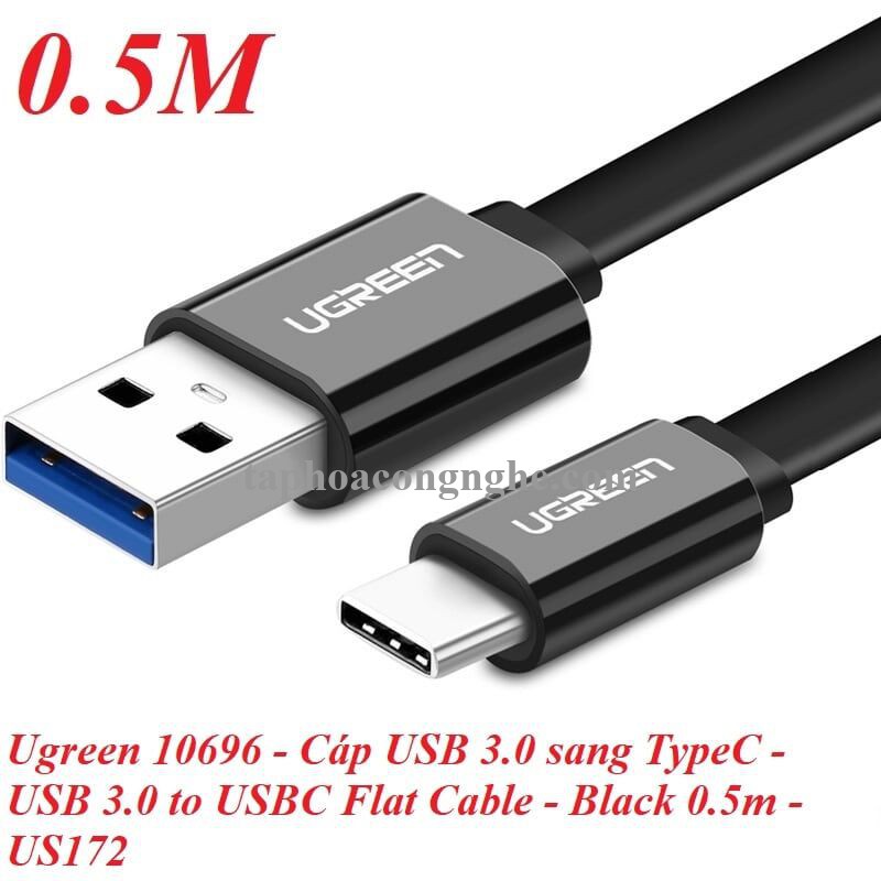 Ugreen 10696 0.5M màu đen Cáp USB TypeC sang USB 3.0 cáp dẹt US172 30010696